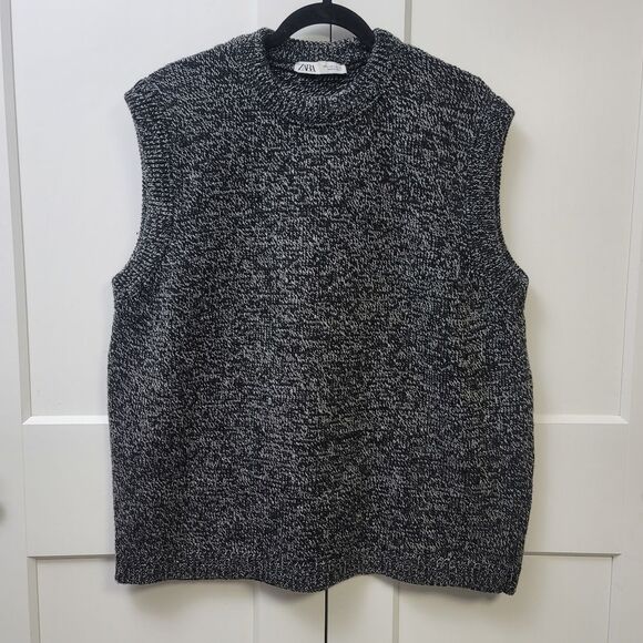 Zara Marled Black and White Knit Sweater Vest , Large - Picture 3 of 6